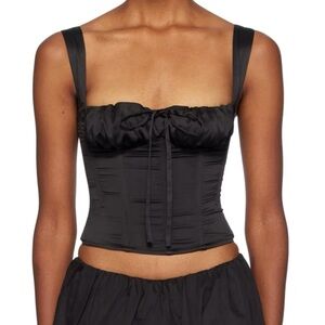 Miaou Agnes Satin Bustier Corset Cami Camisole Crop Blouse Top Black